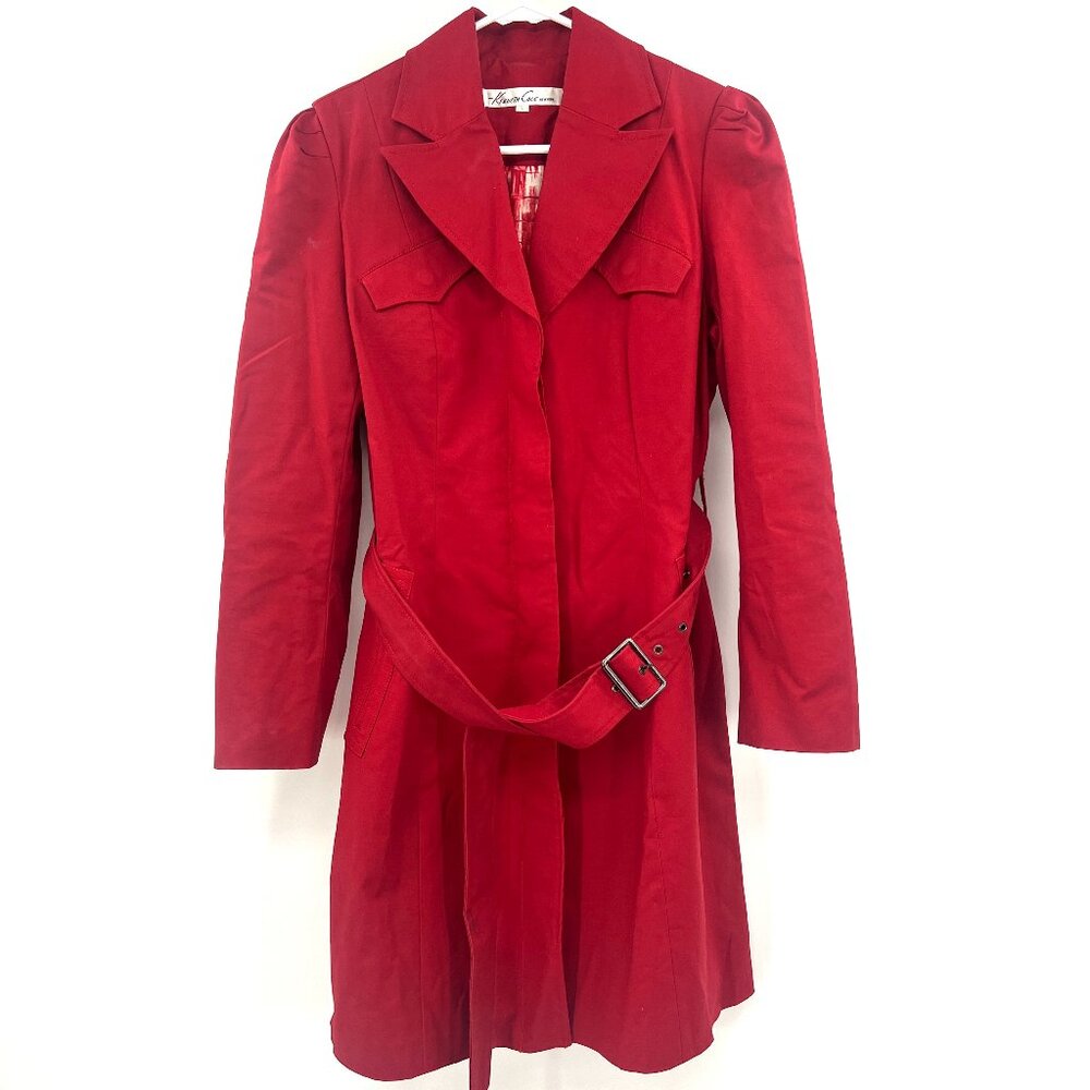 Kenneth Cole Red Cotton Blend Belted Trench Coat Women's Large